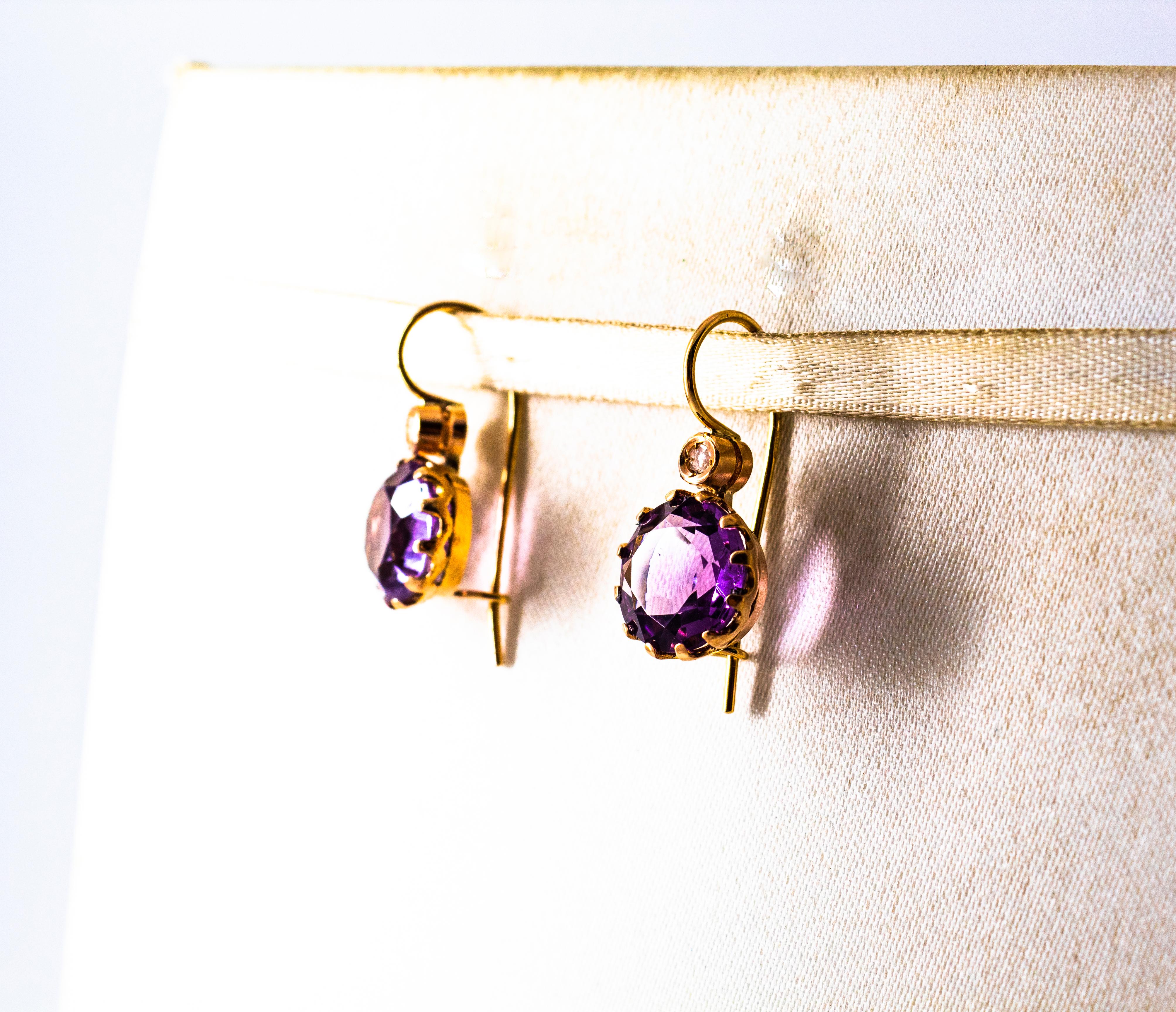 Women's or Men's 9.10 Carat White Rose Cut Diamond Amethyst Yellow Gold Lever-Back Earrings