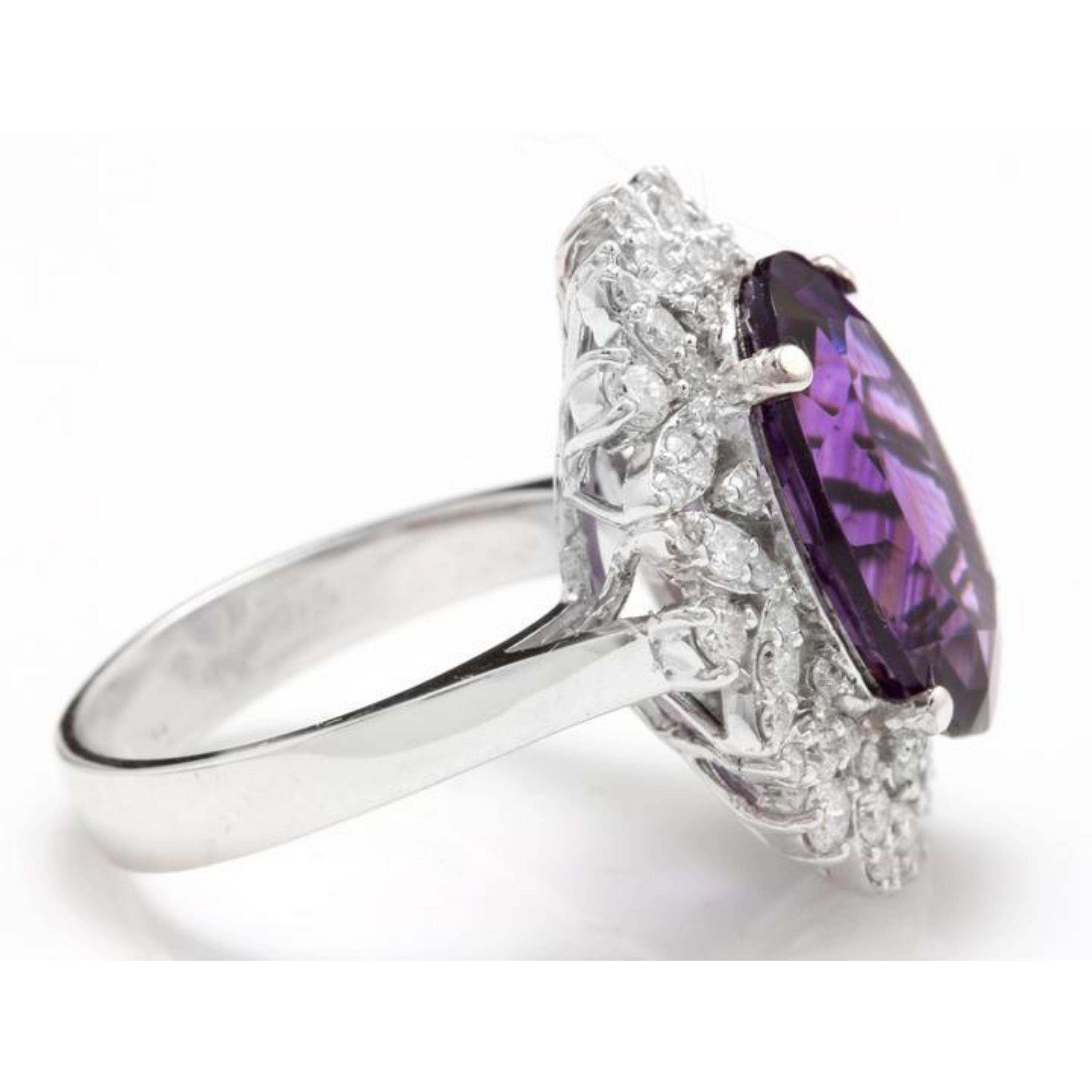 Mixed Cut 9.10 Carat Exquisite Natural Amethyst and Diamond 14 Karat Solid White Gold Ring For Sale