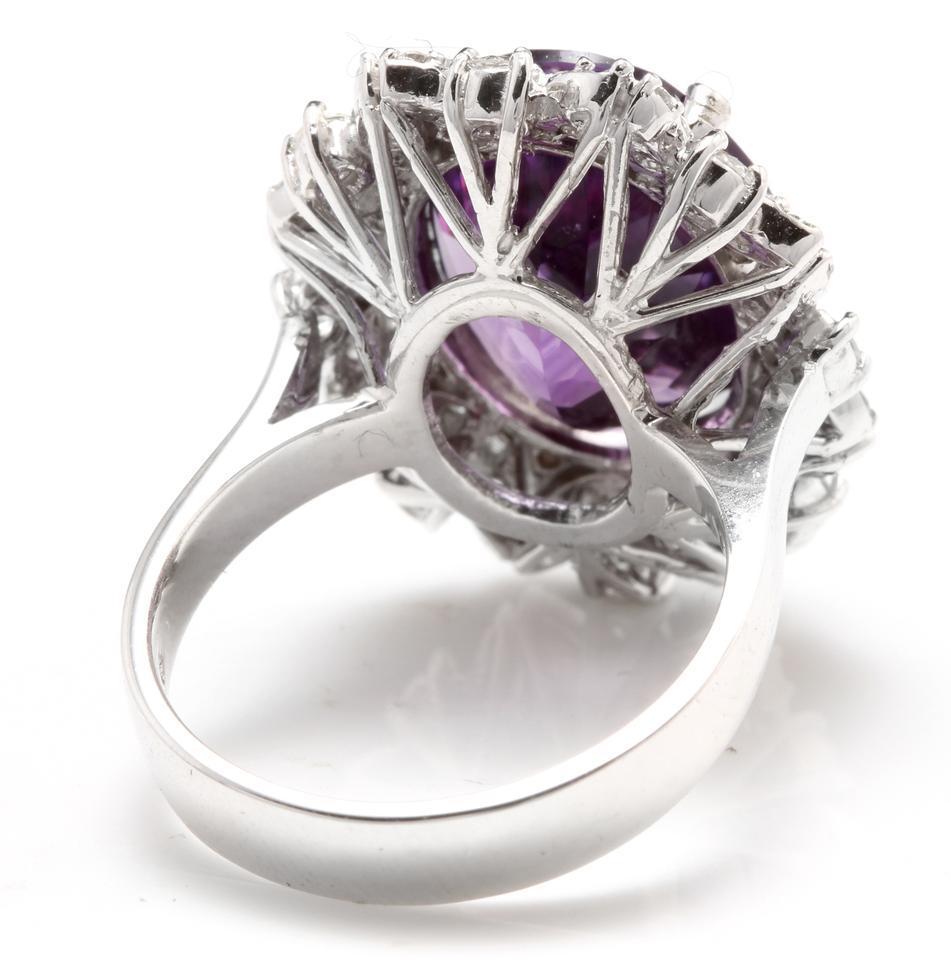 9.10 Carat Exquisite Natural Amethyst and Diamond 14 Karat Solid White Gold Ring In New Condition For Sale In Los Angeles, CA