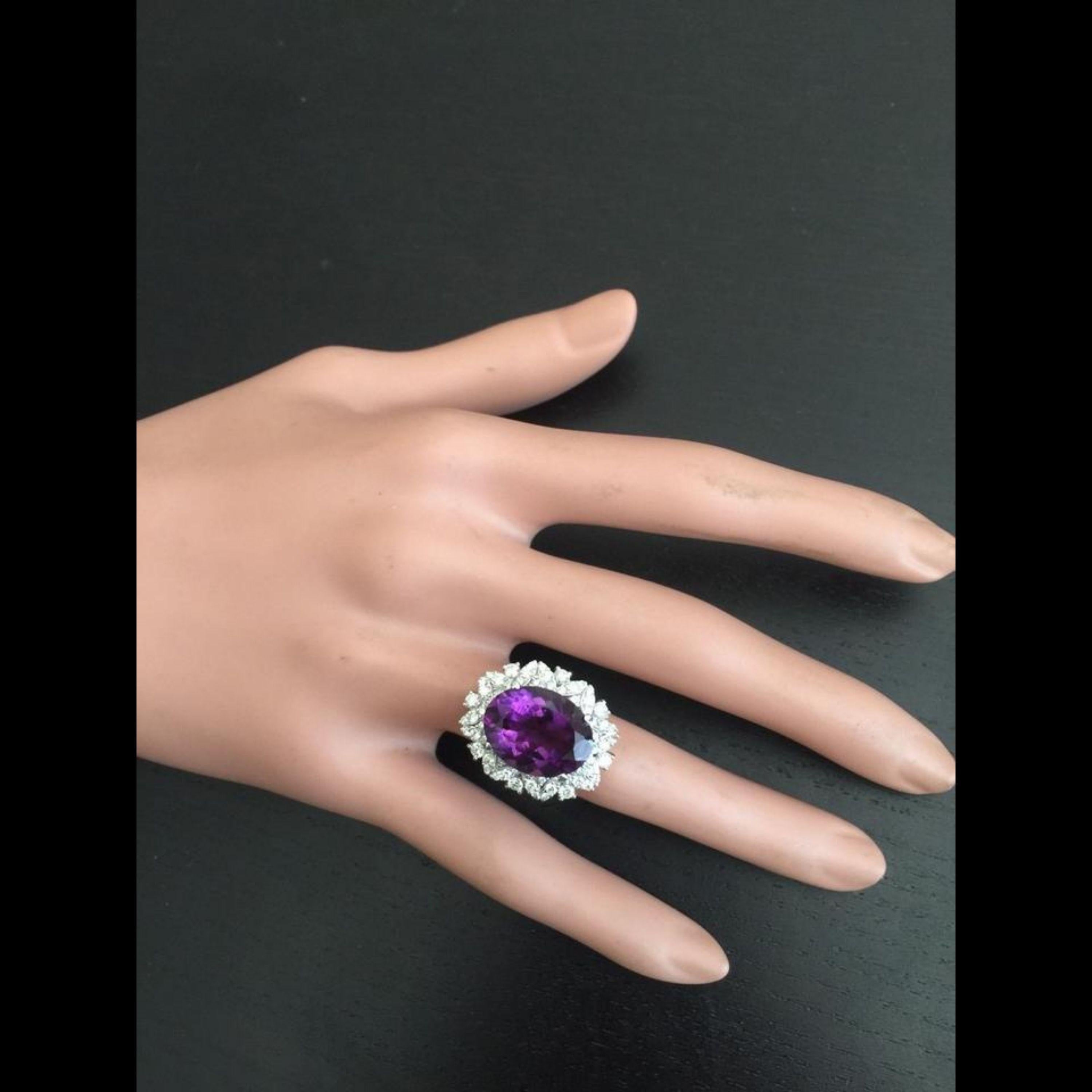 Women's 9.10 Carat Exquisite Natural Amethyst and Diamond 14 Karat Solid White Gold Ring For Sale