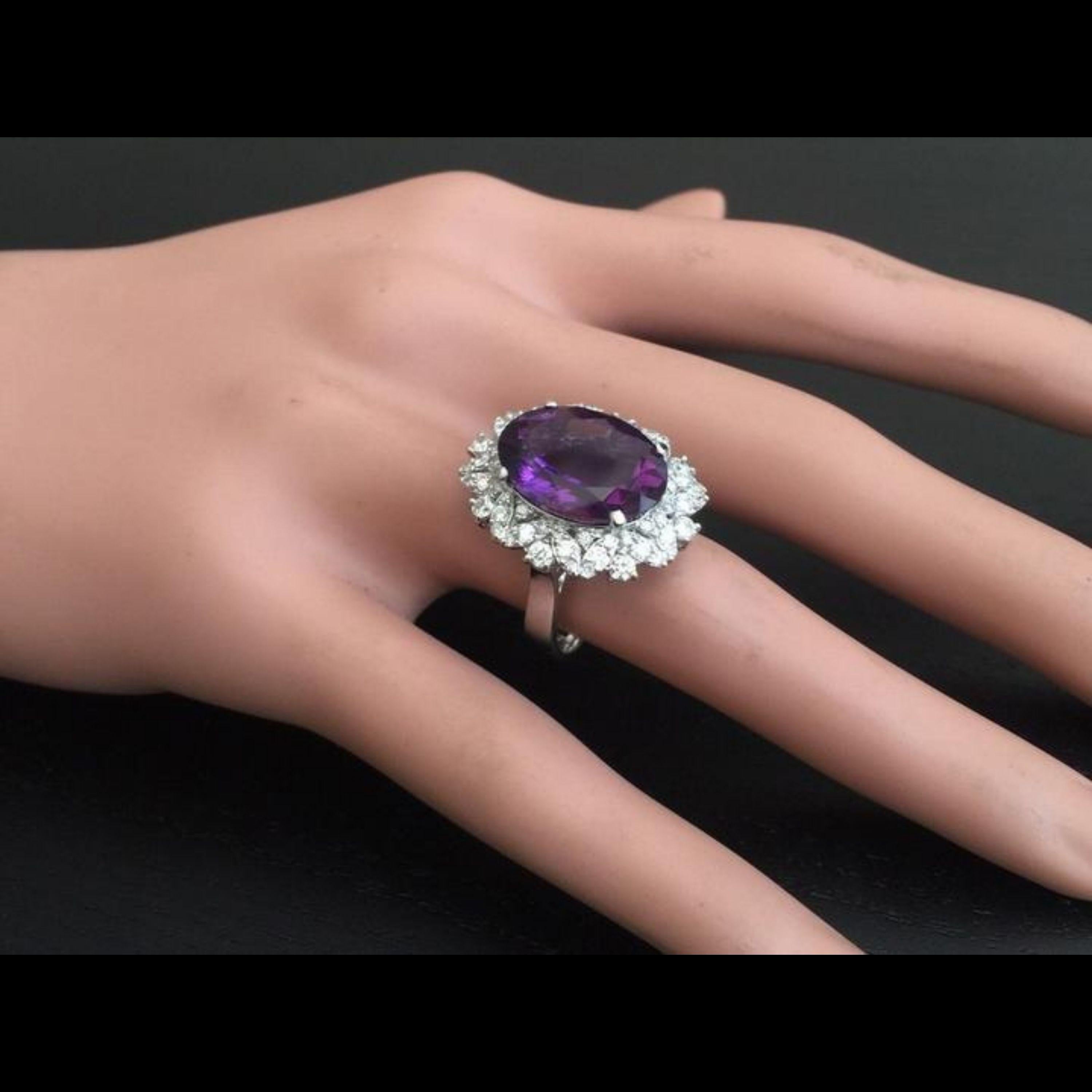 9.10 Carat Exquisite Natural Amethyst and Diamond 14 Karat Solid White Gold Ring For Sale 1