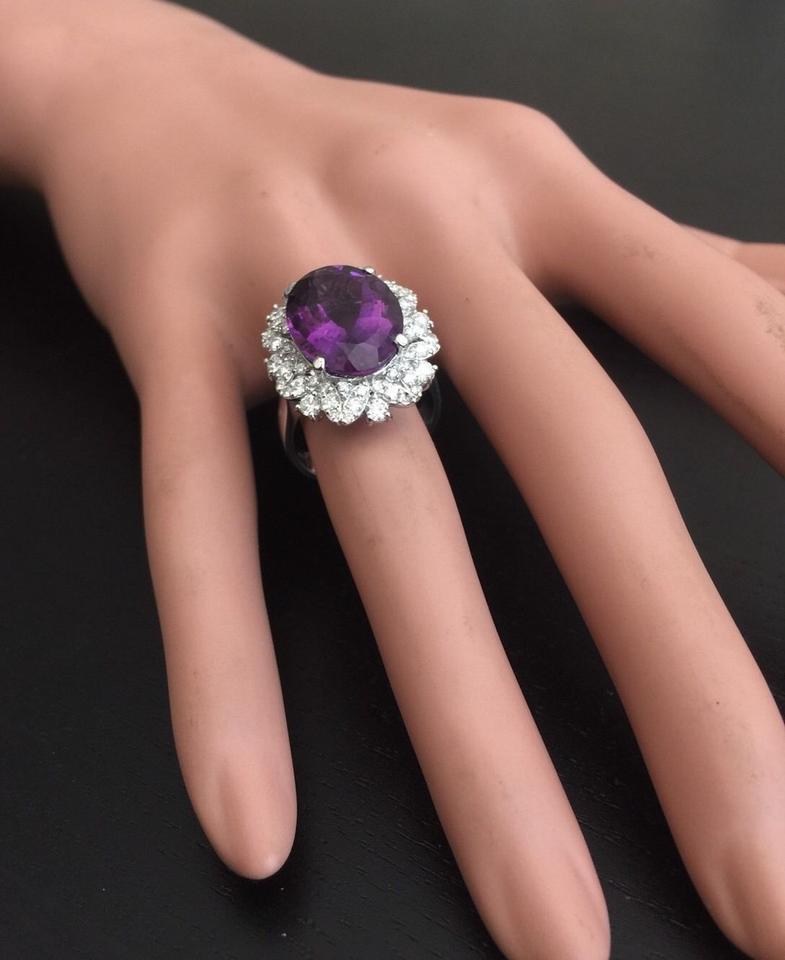 9.10 Carat Exquisite Natural Amethyst and Diamond 14 Karat Solid White Gold Ring For Sale 2