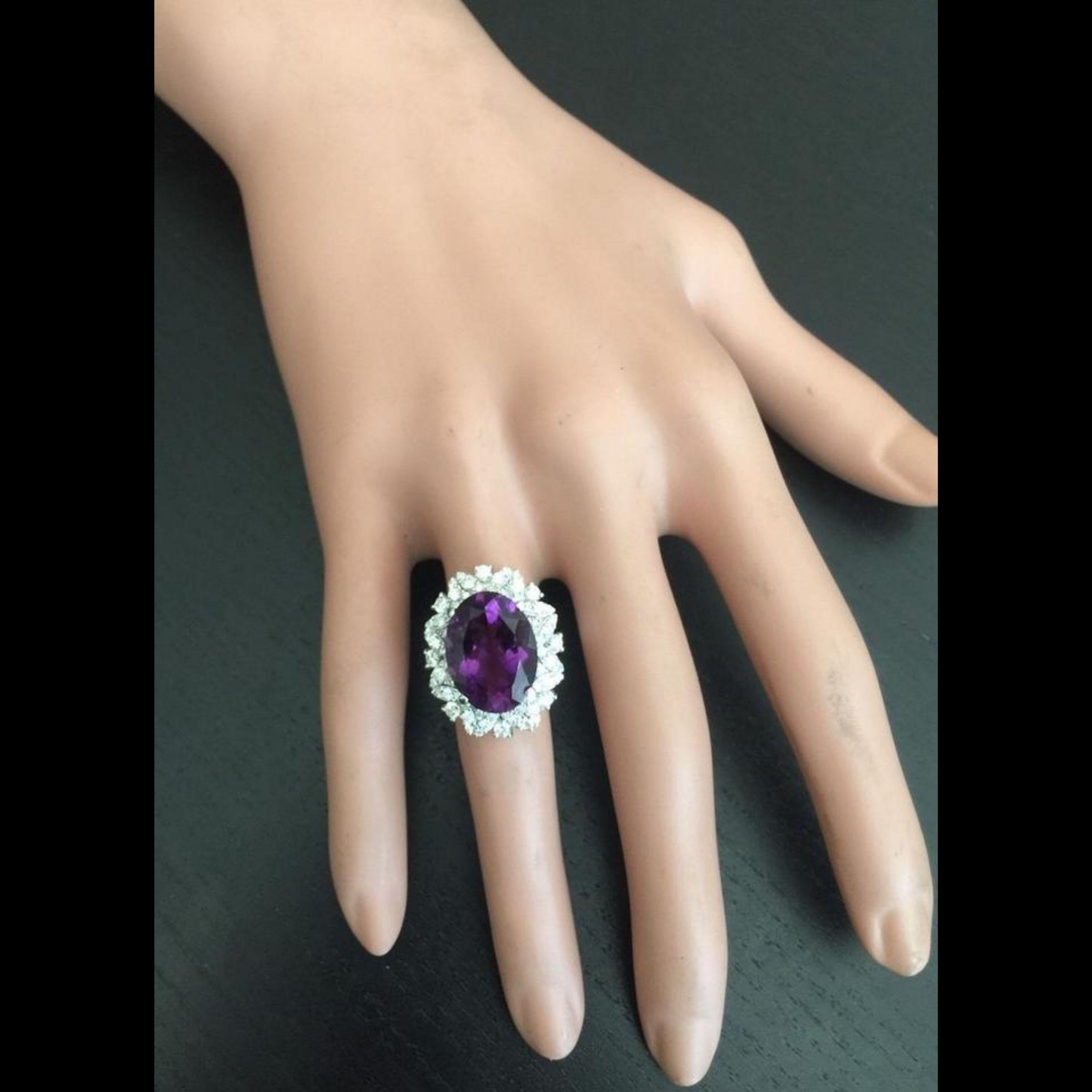 9.10 Carat Exquisite Natural Amethyst and Diamond 14 Karat Solid White Gold Ring For Sale 3