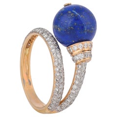 9.10 Carats Lapis Lazuli and Diamond 18kt Gold Ring