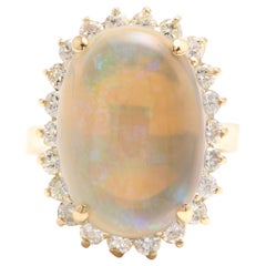 9,10 Karat natürlicher beeindruckender australischer Opal & Diamant 14K massiver Gelbgold Ring