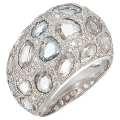 Bague cocktail aigue-marine et diamant en or blanc de 9,10 ct de taille rose