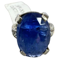 Anello in oro bianco 18 carati con zaffiro birmano e diamante da 9,10 ctw di metà secolo senza calore