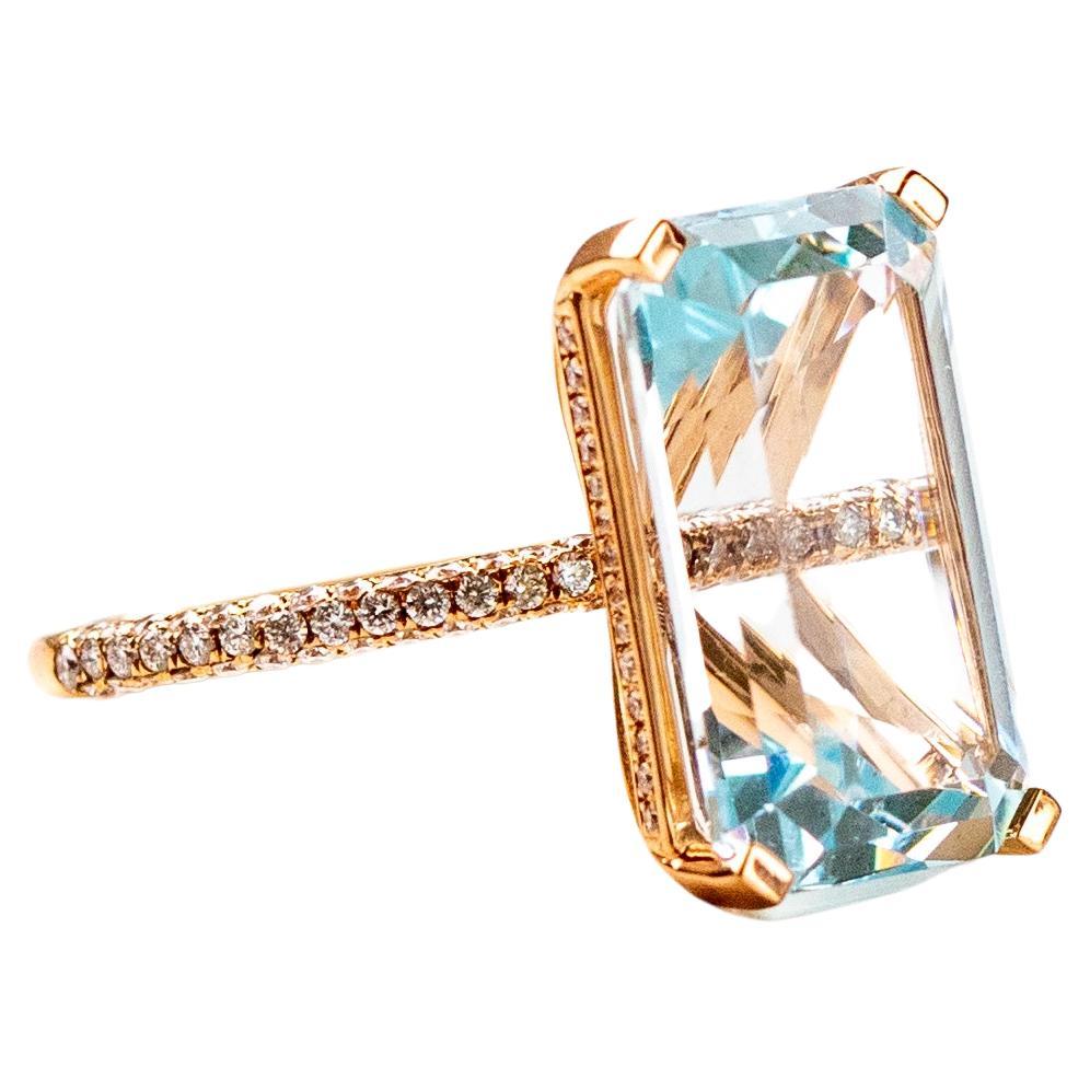 9.10ct Aquamarine and Diamond Micropave Ring in Rose Gold For Sale