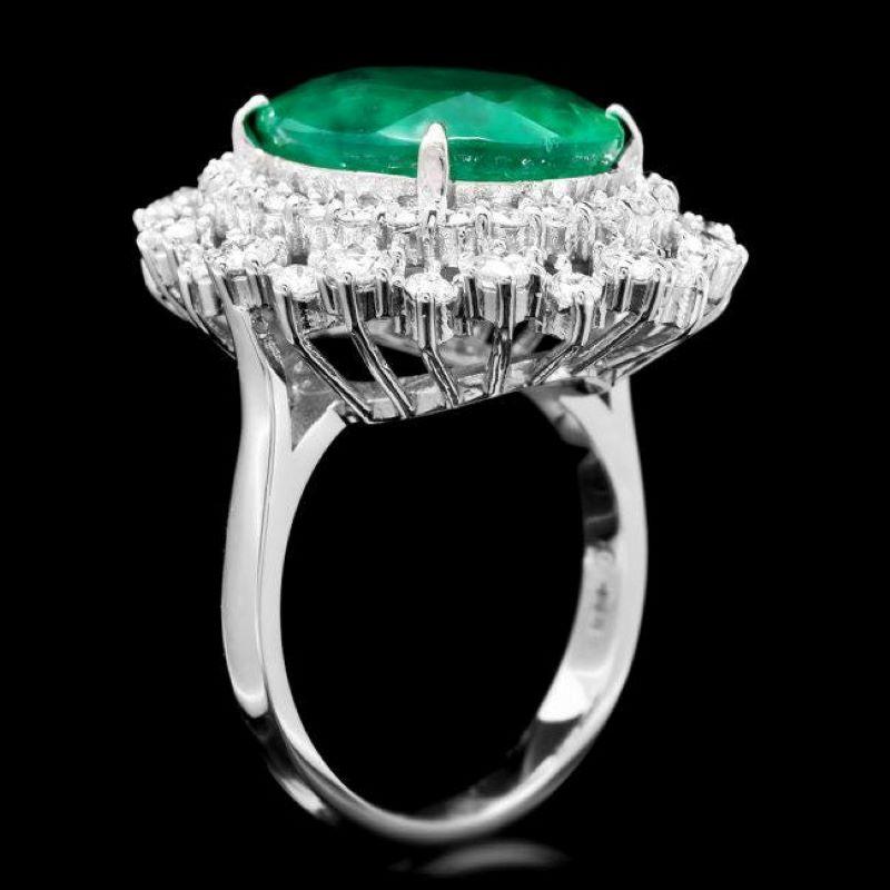 9.10 Carats Natural Emerald and Diamond 14K Solid White Gold Ring

Total Natural Green Emerald Weight is: Approx. 7.50 Carats

Emerald Measures: 15 x 11 mm

Natural Round Diamonds Weight: 1.60 Carats (color G-H / Clarity SI1-SI2)

Ring size: 7 (free