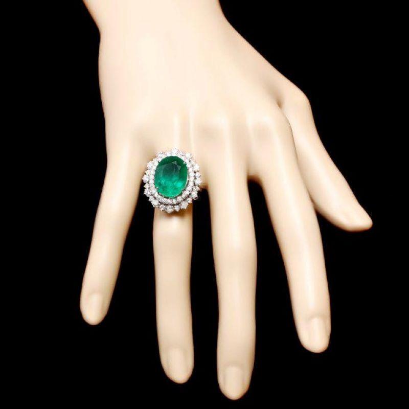 Mixed Cut 9.10ct Natural Emerald & Diamond 14k Solid White Gold Ring For Sale