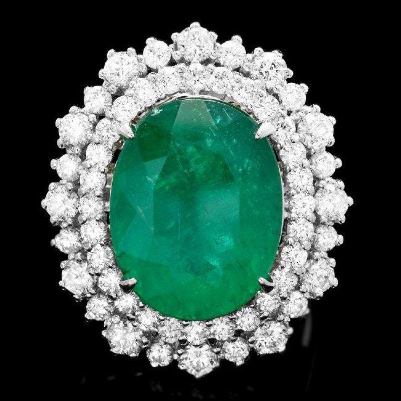 9.10ct Natural Emerald & Diamond 14k Solid White Gold Ring In New Condition For Sale In Los Angeles, CA