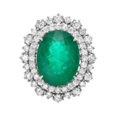 9.10ct Natural Emerald & Diamond 14k Solid White Gold Ring