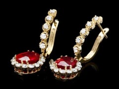 Pendientes de oro amarillo macizo de 14 quilates con rubí natural y diamantes de 9,10 quilates