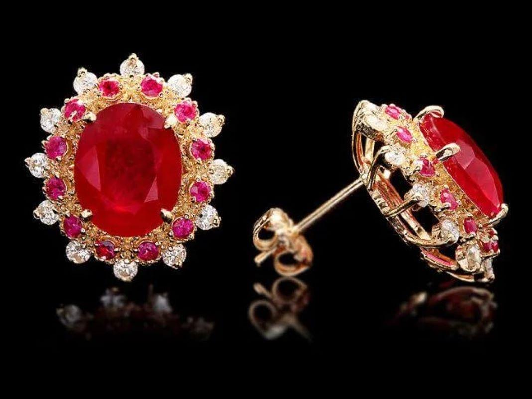 9.10Ct Natural Ruby and Diamond 14K Solid Yellow Gold Earrings

Total Natural Rubies Weight: Approx.  8.50 Carats

Natural Ruby Measures: Approx. 10 x 8 mm (2 Oval)

Natural Ruby Measures: Approx. 1.6 mm (24 Round)

Ruby Treatment: Fracture