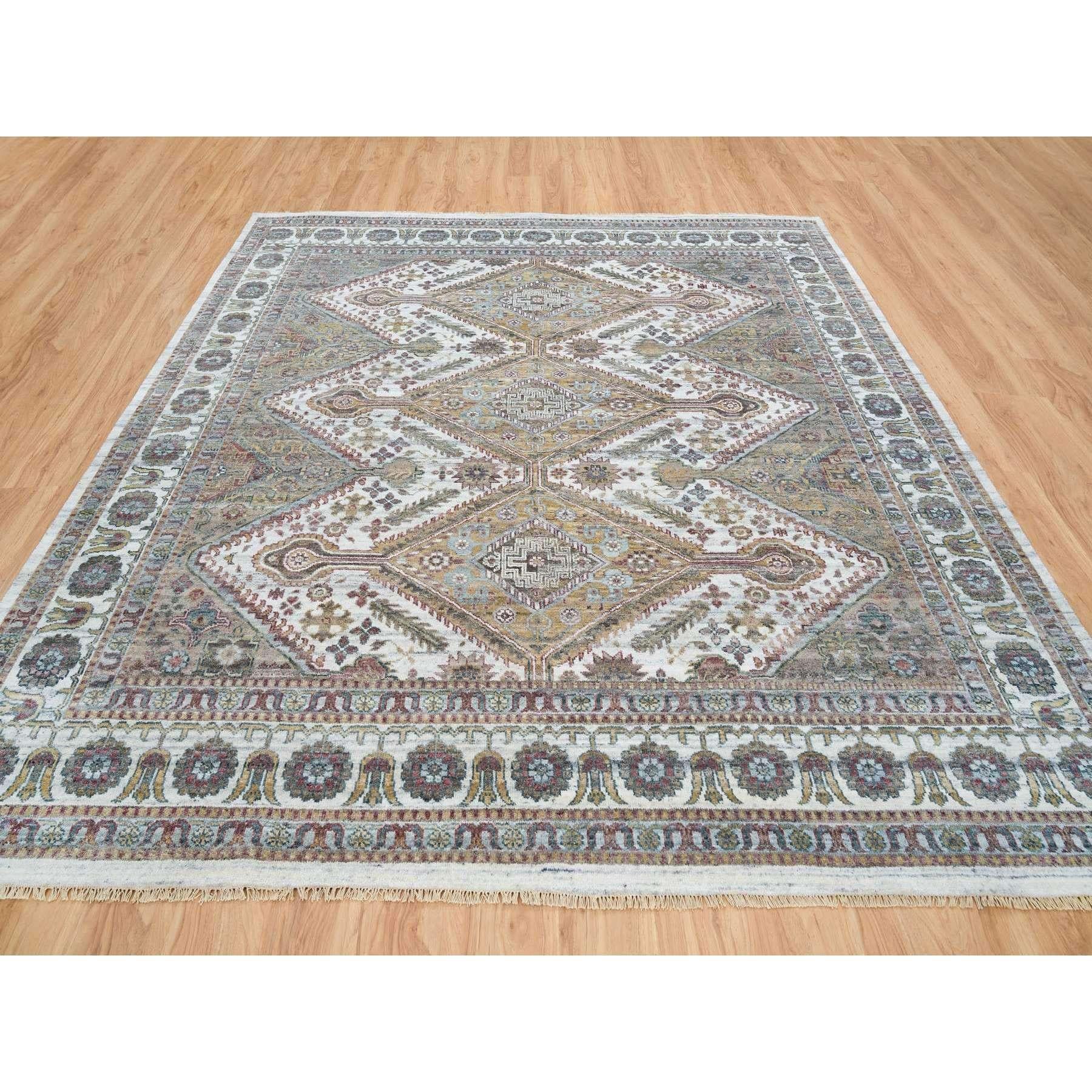 This is a truly genuine one-of-a-kind Hand Knotted Shiraz Reimagined Unique Flower Rosettes Border Design Oriental Rug. It has been Knotted for months and months in the centuries-old weaving craftsmanship techniques by expert artisans.
Primary