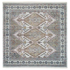 9'10 "x10' Ivoire Noué à la main Shiraz Fleur Rosettes Bordure Laine Tapis d'Orient