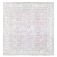 9'10x10'6" Baby Pink Vintage Stone Wash Persian Tabriz All Wool Hand Knotted Rug