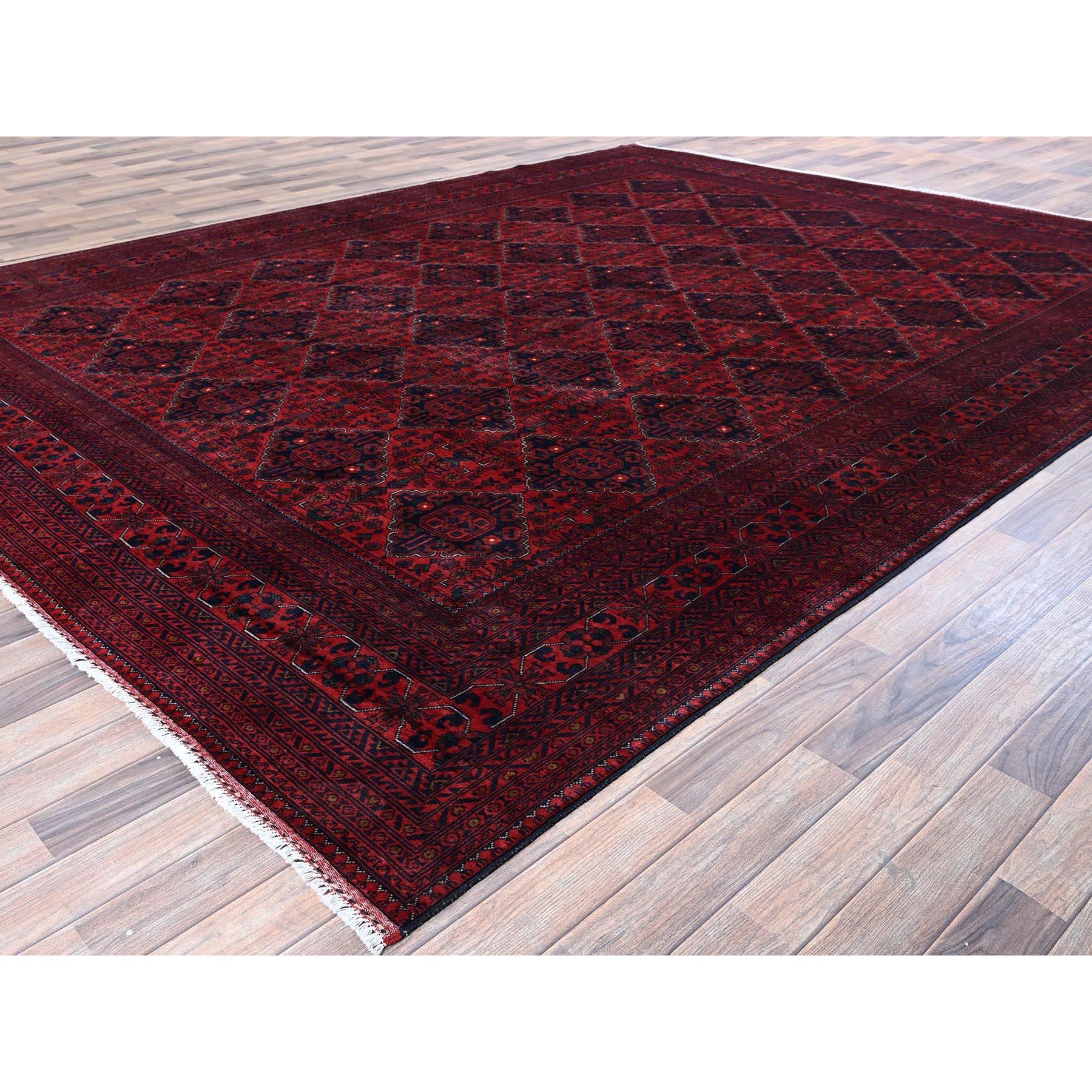 Afghan Tapis rouge afghan Khamyab à motif géométrique noué à la main 9'10