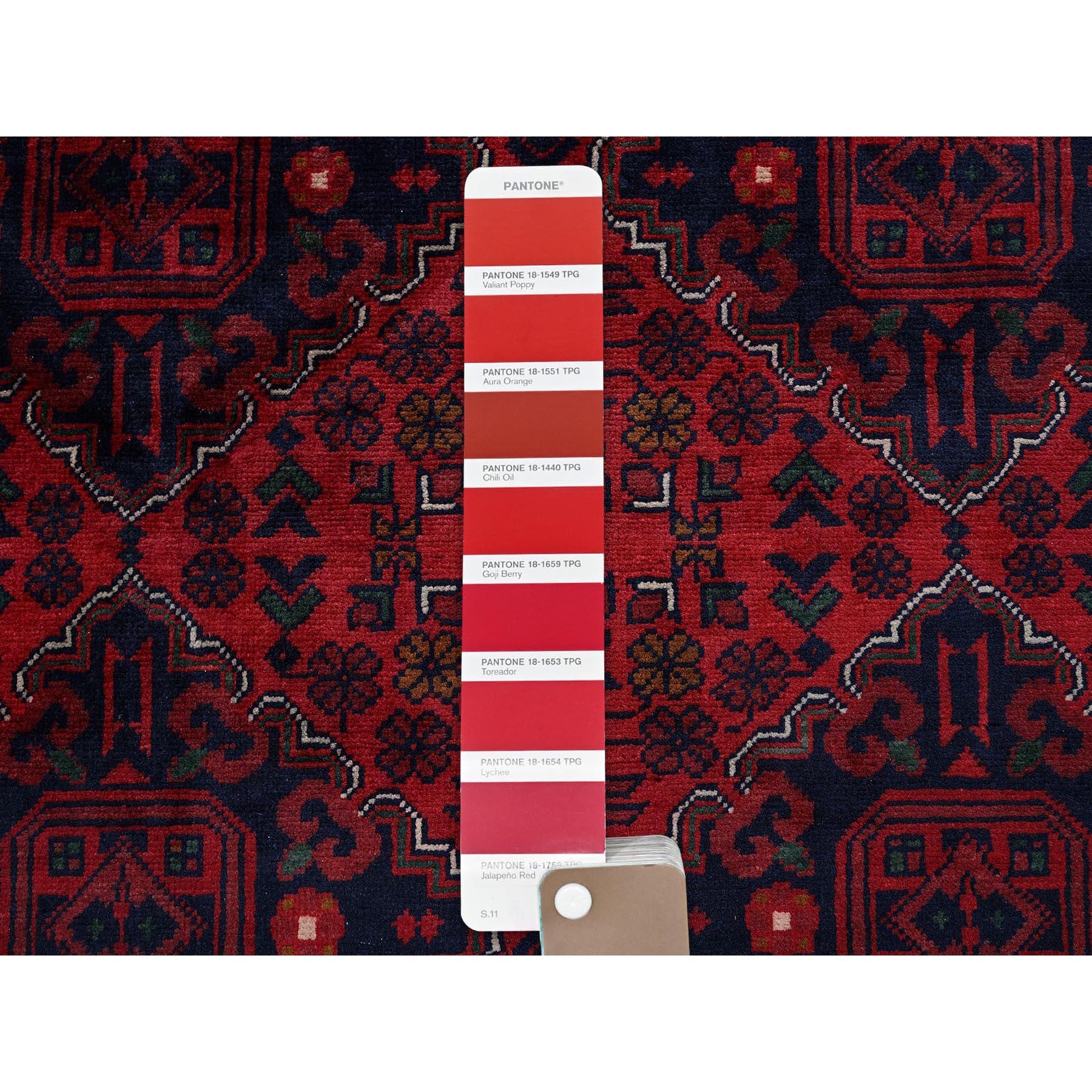 Laine Tapis rouge afghan Khamyab à motif géométrique noué à la main 9'10