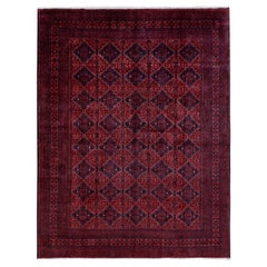 9'10 "x12'10" Alfombra afgana roja Khamyab de lana anudada a mano con motivos geométricos