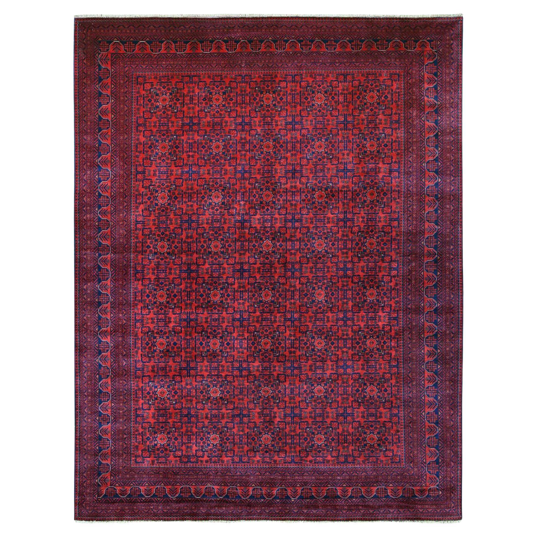 9'10 "x12'10" Rouge Noué à la main Afghan Khamyab Design Géométrique Laine Tapis d'Orient en vente