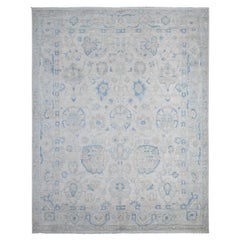 9'10"x12'4" Heron White Peshawar Mahal Design Hand Knotted Wool Oriental Rug