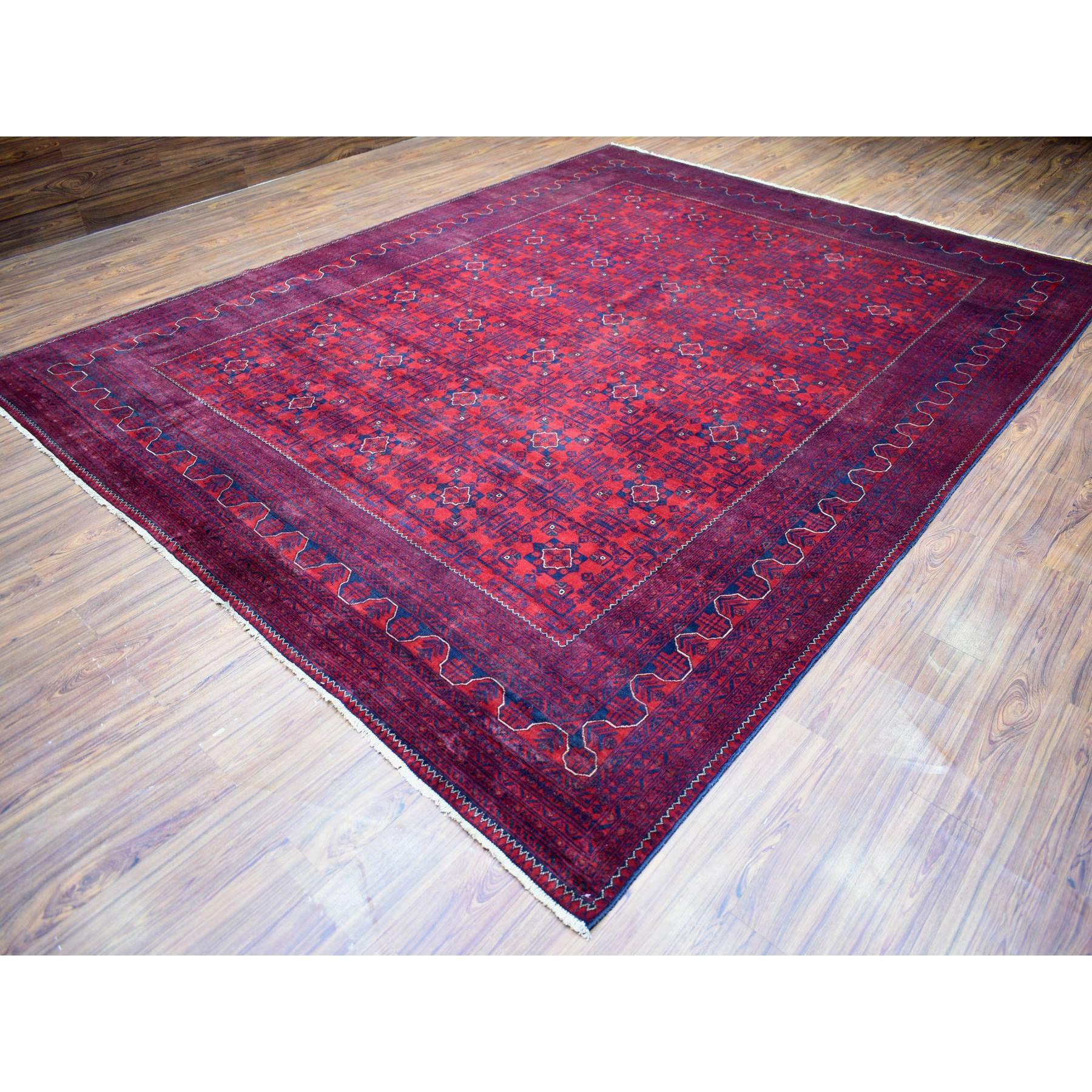 Afghan Tapis rouge afghan Khamyab noué à la main à motif géométrique 9'10