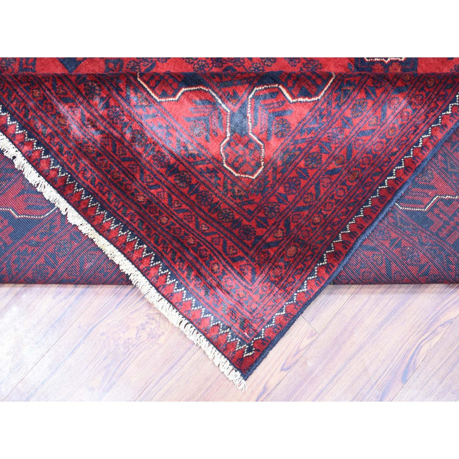 XXIe siècle et contemporain Tapis rouge afghan Khamyab noué à la main à motif géométrique 9'10