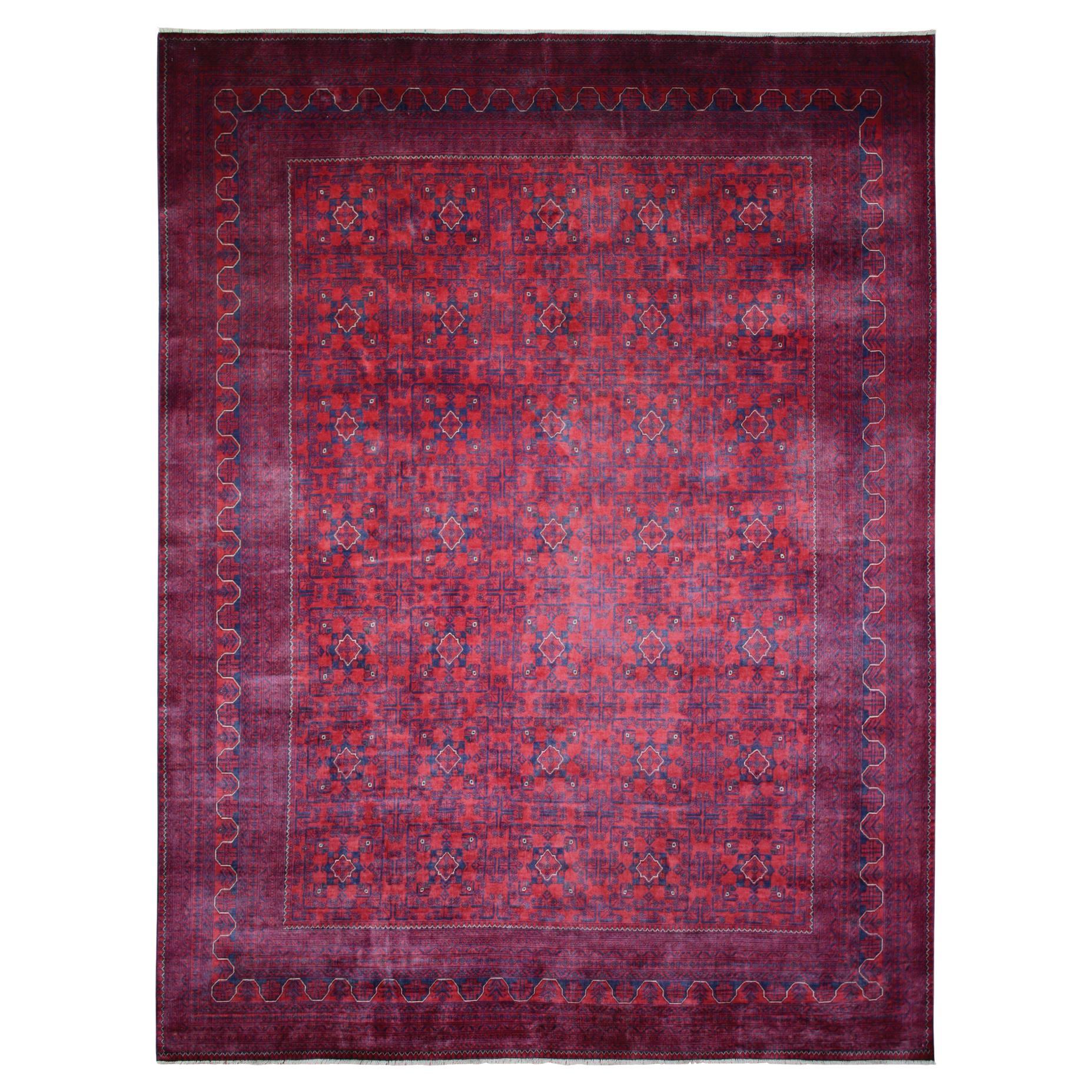 9'10"x12'6" Red Afghan Khamyab with Geometric Design Pure Wool Hand Knotted Rug