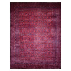 9'10"x12'6" Roter Afghanischer Khamyab mit geometrischem Design aus reiner Wolle, handgeknüpfter Teppich