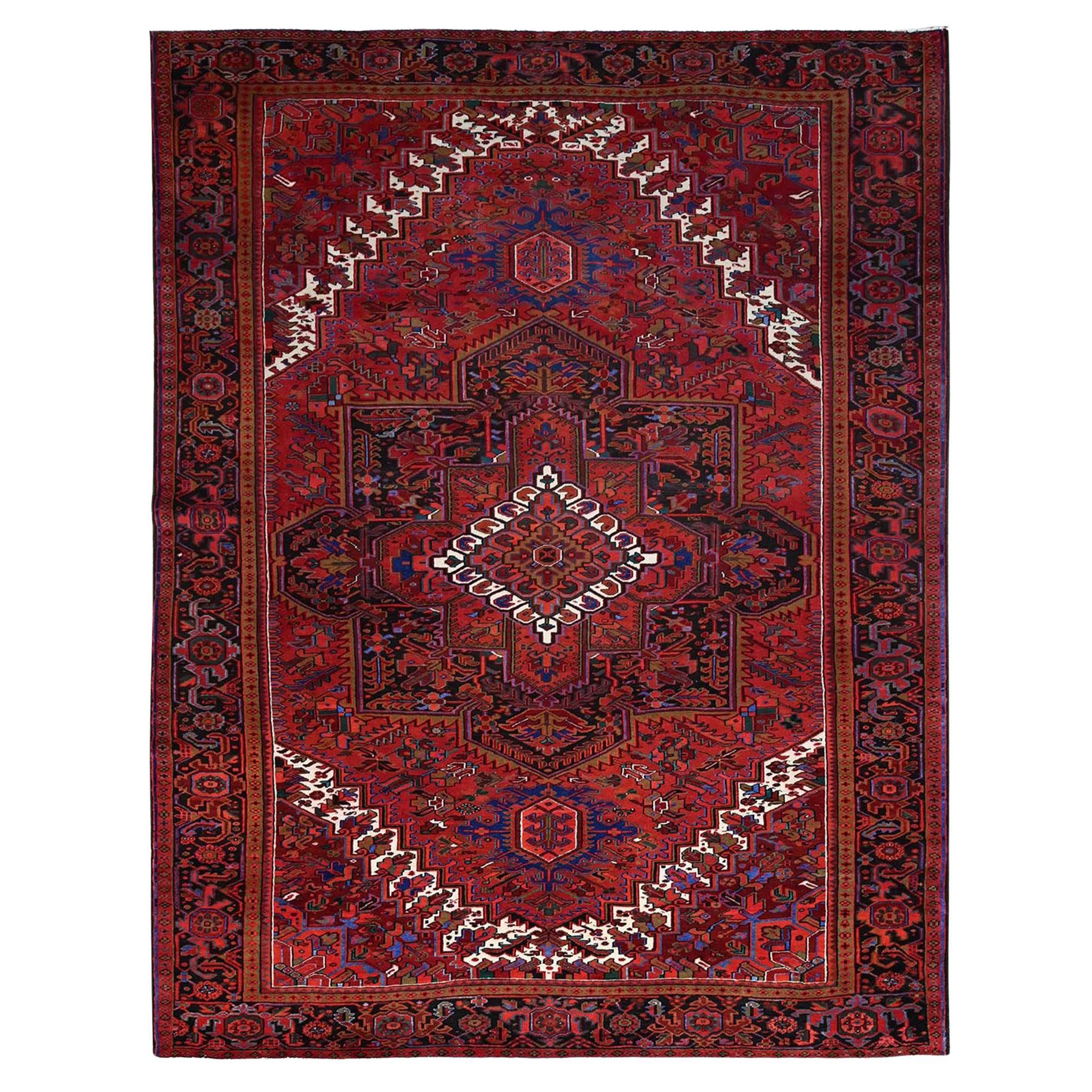 9'10 "x12'6" Cetro Rojo Pura Lana Vintage Persa Heriz Alfombra Anudada a Mano Limpia