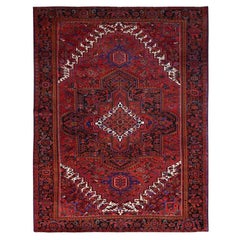 9'10 "x12'6" Cetro Rojo Pura Lana Vintage Persa Heriz Alfombra Anudada a Mano Limpia