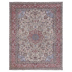 9
10"x12
7" Ivory Vintage Persian Kerman 100% Wool Hand Knotted Oriental Rug