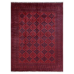 9'10 "x12'8" Tapis Afghan Khamyab rouge à motifs géométriques noué à la main en pure laine