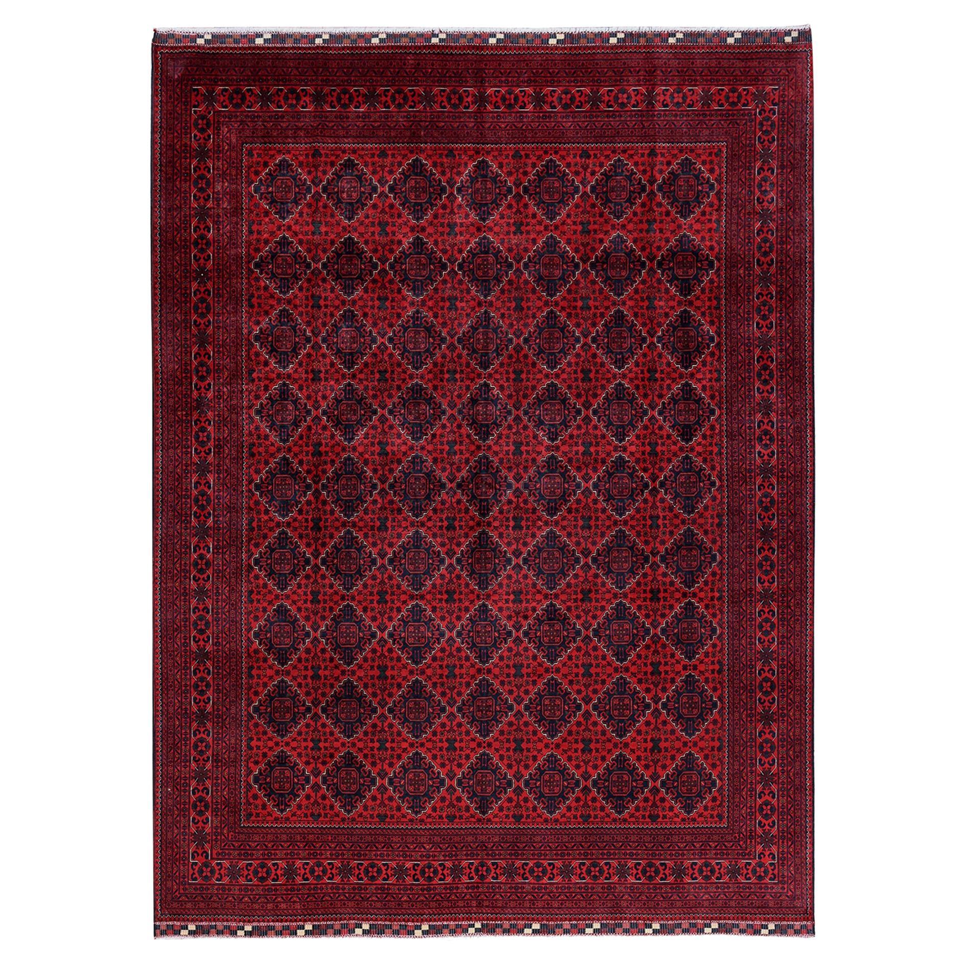 9
10"x12
9" Red Afghan Khamyab with Geometric Pattern Hand Knotted Soft Wool Rug
