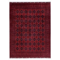 9
10"x12
9" Red Afghan Khamyab with Geometric Pattern Hand Knotted Soft Wool Rug