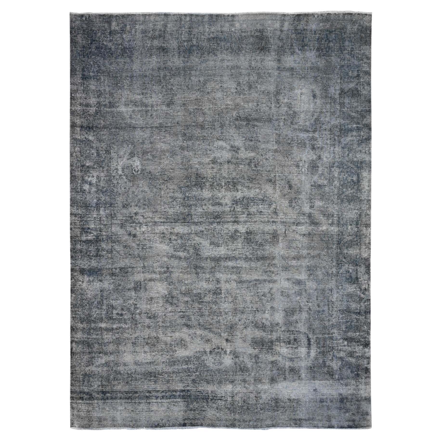 9'10"x13' Gray All Natural Wool Hand Knotted Overdyed Vintage Kerman Clean Rug