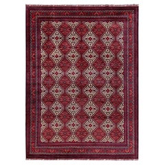 9'10 "x13' Roter afghanischer Khamyab mit geometrischem Design Weicher handgeknüpfter Wollteppich