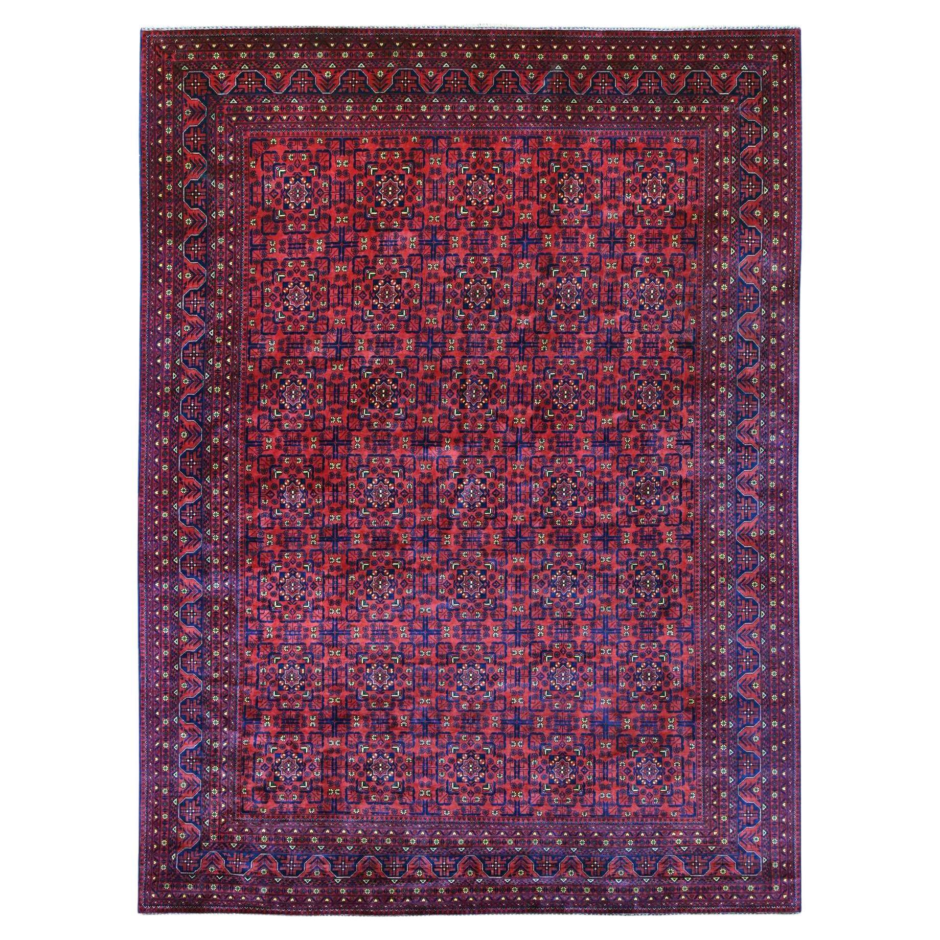 9'10 "x13'1" Alfombra Oriental Khamyab Roja Afgana de Lana Anudada a Mano con Diseño Geométrico