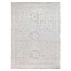 9'10"x13'10" Dove White Peshawar Soft Wool Natural Dyes Oriental Rug