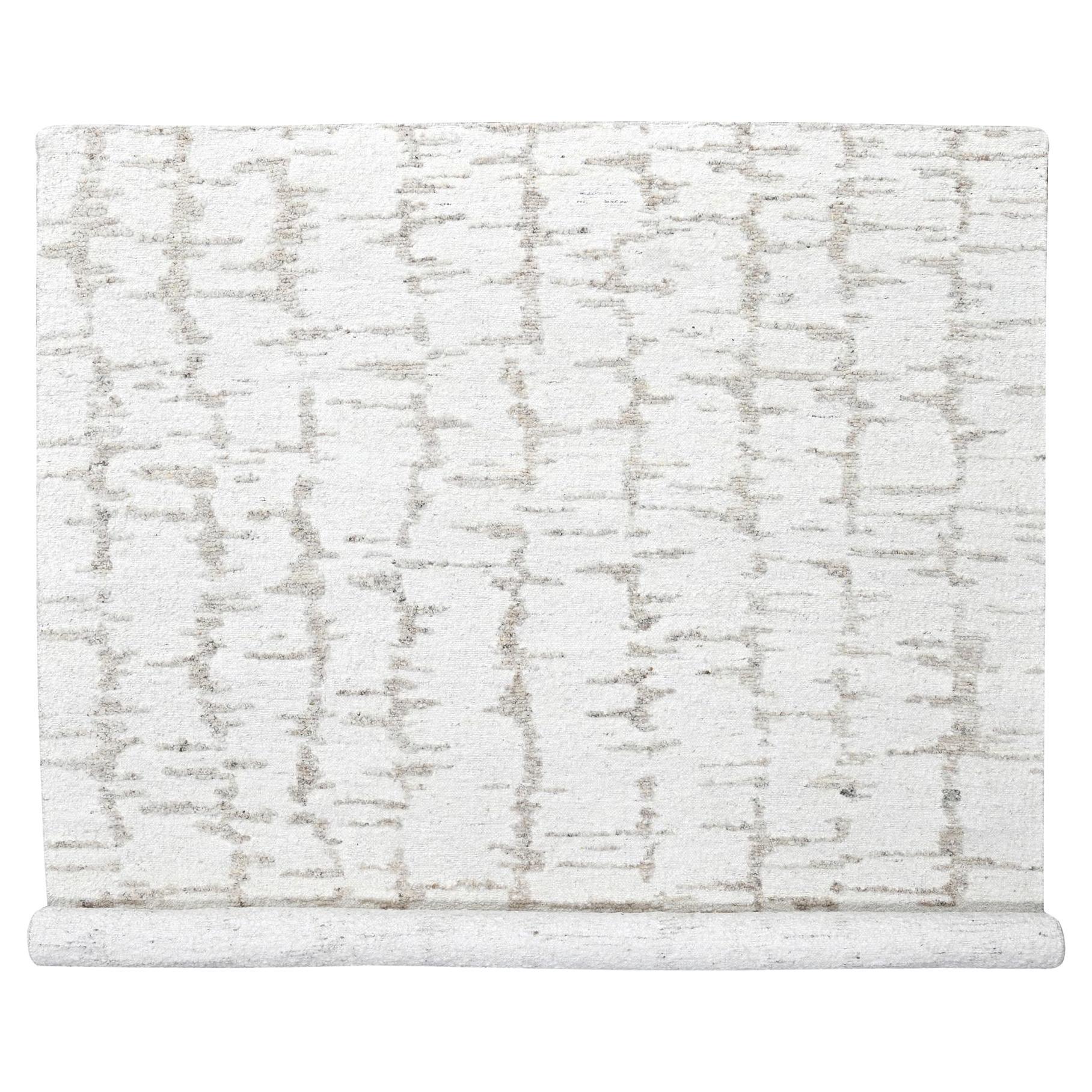 9'10 "x13'10" Ivory Flat Weave with Pile Modern Design Tappeto Annodato a Mano in Pura Lana in vendita