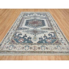 9'10"x13'10" Ivory, Reimagined Persian Viss Design, Pure Wool Hand Knotted Rug