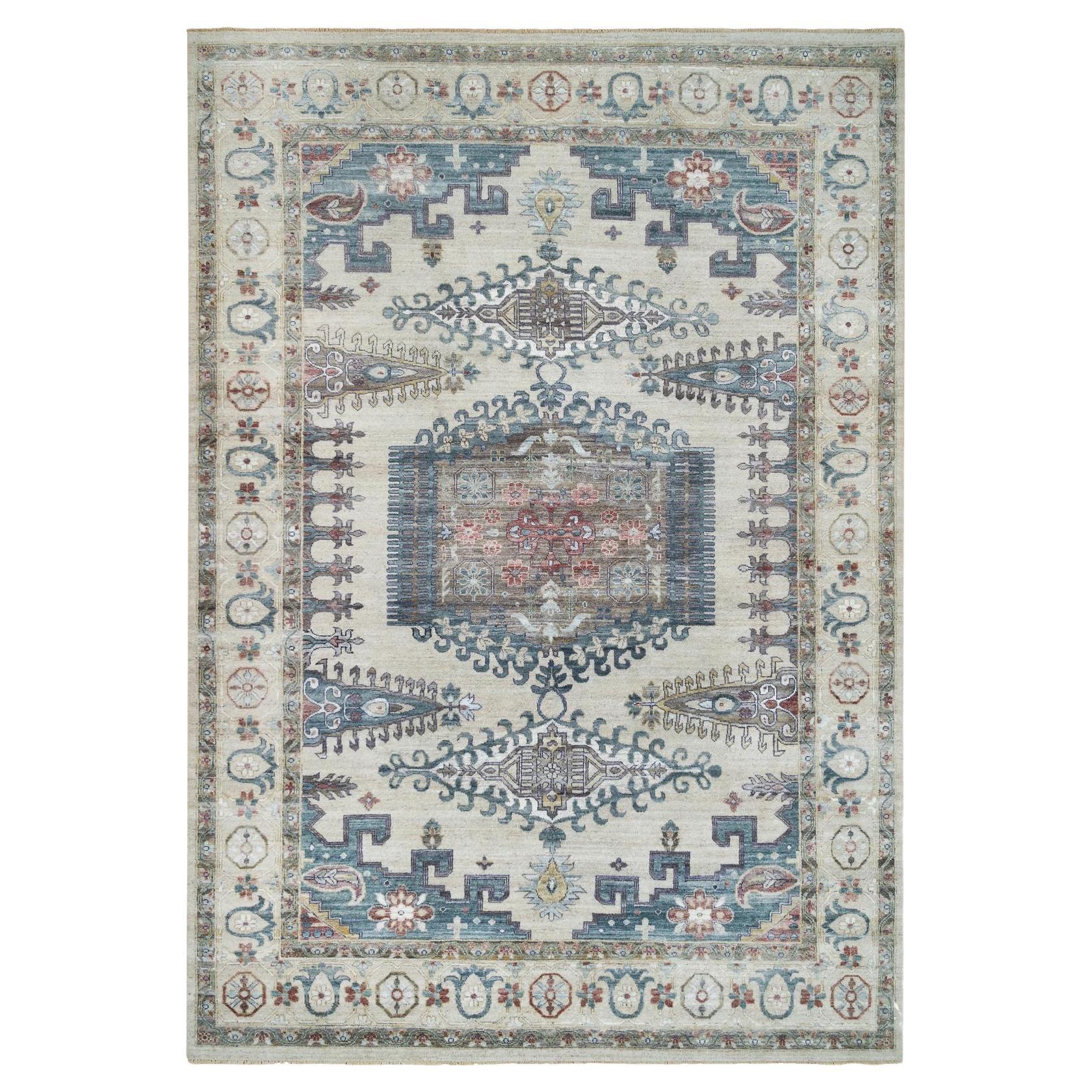 9'10 "x13'10" Marfil, Diseño Viss Persa Reimaginado, Alfombra Anudada a Mano de Pura Lana