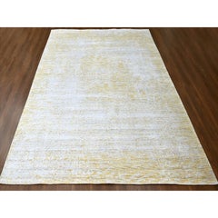 9'10"x13'10" Macaroon Yellow Hand Loomed Wool and Plant Based Silk Oriental Rug
