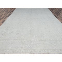 9'10"x13'10" Snow Cap White Hand Knotted Wool White Wash Peshawar Oriental Rug
