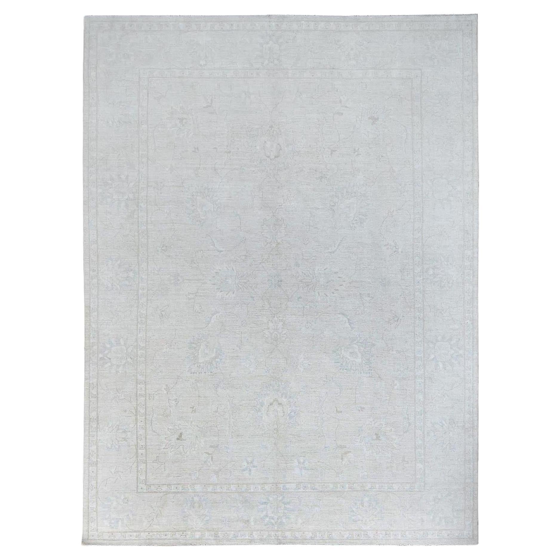 9'10"x13'10" Snow Cap Weißer handgeknüpfter, weißer, weiß gewaschener Peshawar Orientalischer Teppich aus Wolle