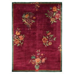 9'10"x13'5" Magenta Antique Nichols Chinese Art Deco Hand Knotted 100% Wool Rug