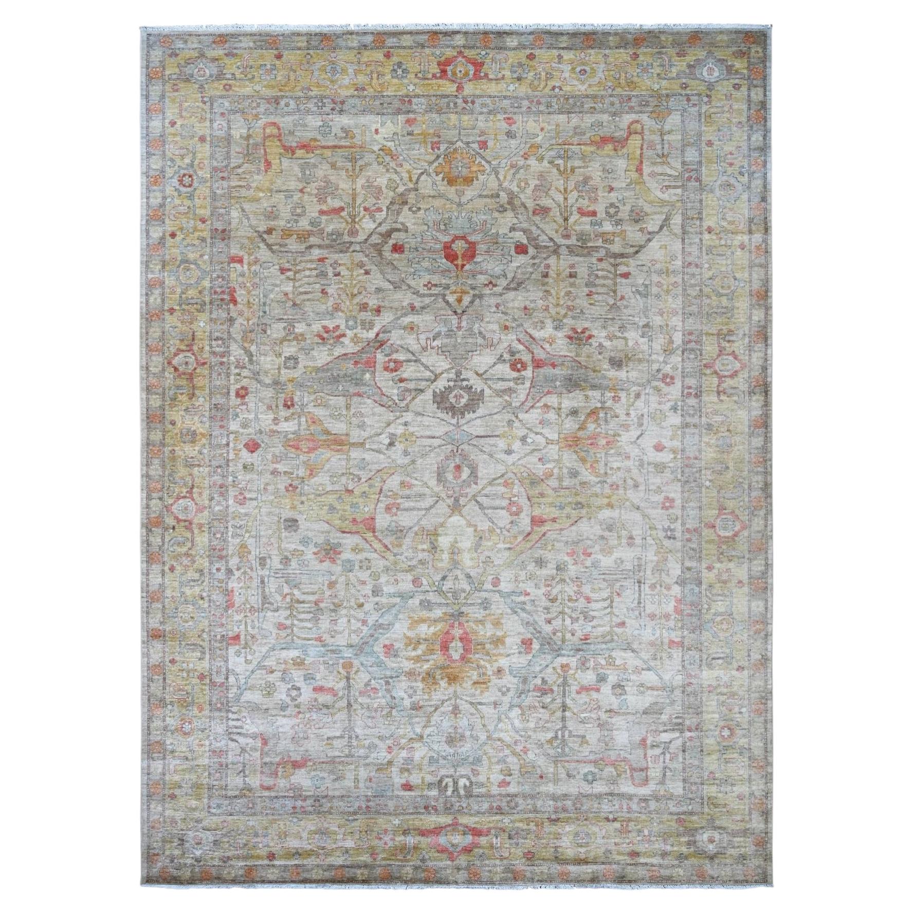 9'10"x13'5" Stone Gray Peshawar with Bijar Garus Design Hand Knotted Wool Rug
