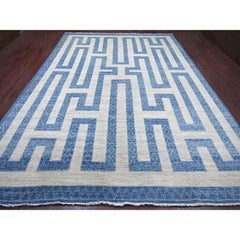 9'10"x13'6" Blue Fine Peshawar with Maze Design Hand Knotted Wool Oriental Rug