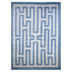 9'10"x13'6" Blue Fine Peshawar with Maze Design Hand Knotted Wool Oriental Rug